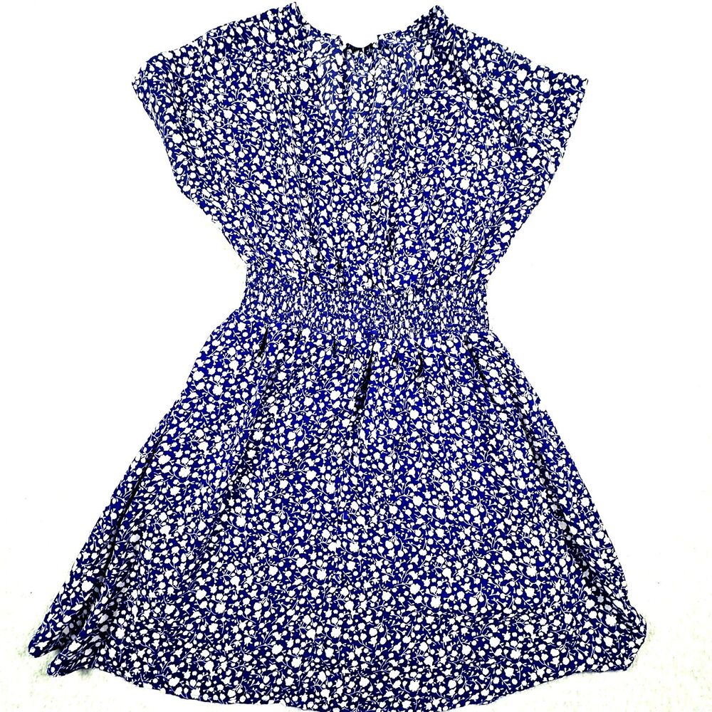Floral Mini Dress Sienna Sky Blue White Smocked Waist V-Neck Feminine Cottage